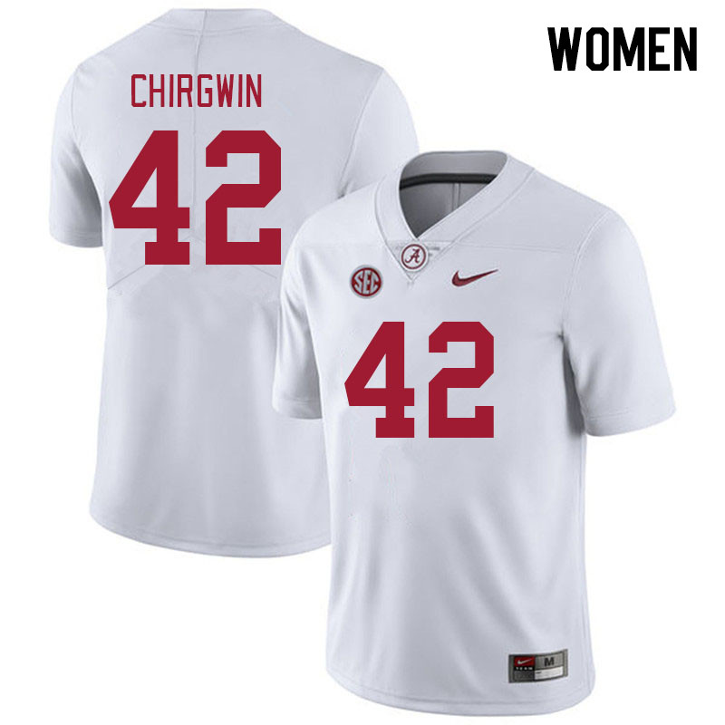 Women #42 MJ Chirgwin Alabama Crimson Tide College Footabll Jerseys Stitched-White